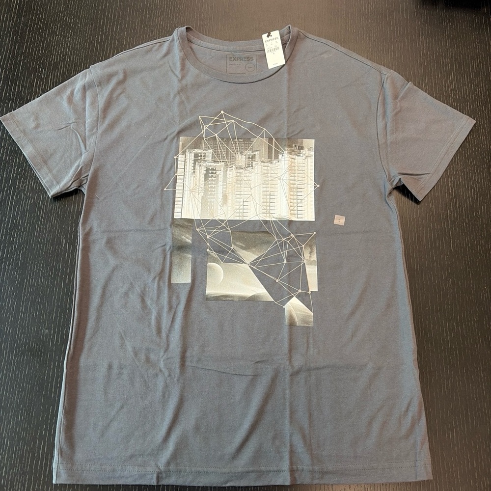 Express Men's Slate Gray Geometric City Graphic Tee